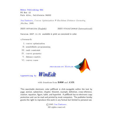 خرید و دانلود نسخه کامل کتاب Convex optimization and Euclidean distance geometry (no bibliogr.)