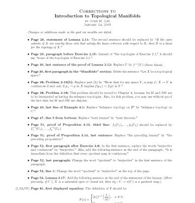 خرید و دانلود نسخه کامل کتاب Corrections to Introduction to Topological Manifolds