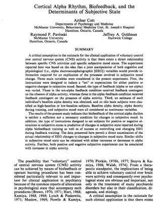 خرید و دانلود نسخه کامل کتاب Cortical Alpha Rhythm, Biofeedback, and the Determinants of Subjective State