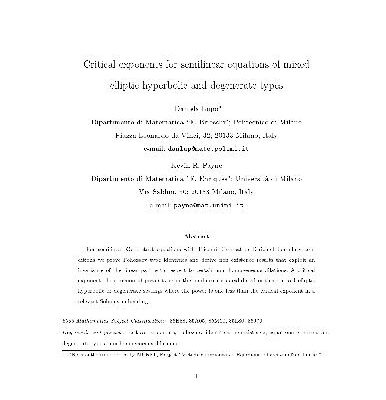 خرید و دانلود نسخه کامل کتاب Critical exponents for semilinear equations of mixed elliptic-hyperbolic and degenerate types