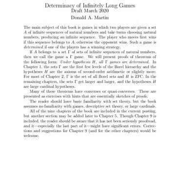 خرید و دانلود نسخه کامل کتاب Determinacy of Infinitely Long Games (draft – March 2020)