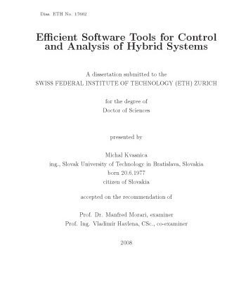 خرید و دانلود نسخه کامل کتاب Efficient Software Tools for Control and Analysis of Hybrid Systems
