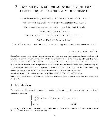 خرید و دانلود نسخه کامل کتاب Eigenvalue problems for anisotropic quasilinear elliptic equations with variable exponent