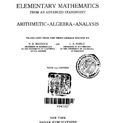 خرید و دانلود نسخه کامل کتاب Elementary Mathematics from an Advanced Standpoint. Vol. 1