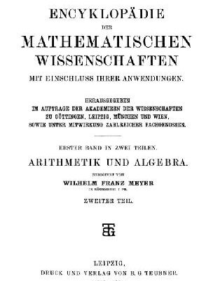 خرید و دانلود نسخه کامل کتاب Encyclopaedie der mathematischen Wissenschaften und Anwendungen. Arithmetic und Algebra
