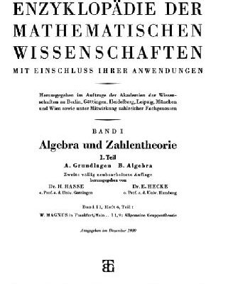 خرید و دانلود نسخه کامل کتاب Encyclopaedie der mathematischen Wissenschaften und Anwendungen. Algebra und Zahlentheorie