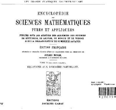 خرید و دانلود نسخه کامل کتاب Encyclopedie des sciences mathematiques. Equations aux derivees partielles