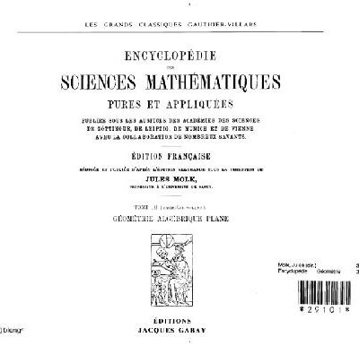 خرید و دانلود نسخه کامل کتاب Encyclopedie des sciences mathematiques. Geometrie algebrique plane