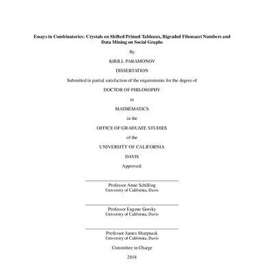خرید و دانلود نسخه کامل کتاب Essays in Combinatorics: Crystals on Shifted Primed Tableaux, Bigraded Fibonacci Numbers and Data Mining on Social Graphs