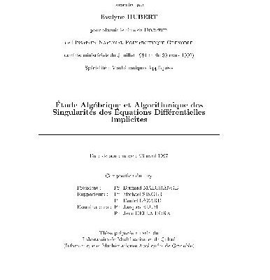 خرید و دانلود نسخه کامل کتاب Etude algebrique et algorithmique des singularites des equations differentielles implicites