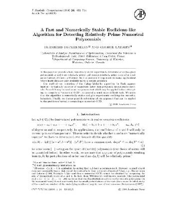 خرید و دانلود نسخه کامل کتاب Euclidean algorithm for numerical polynomial GCD. JSC 1998