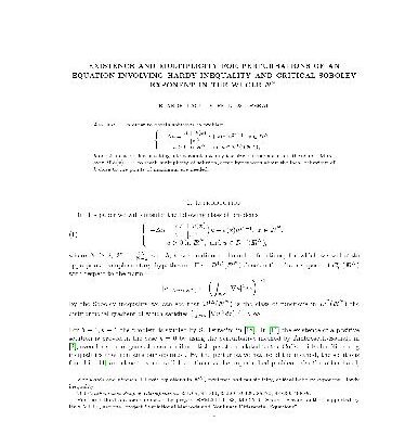 خرید و دانلود نسخه کامل کتاب Existence and multiplicity for perturbations of an equation involving Hardy inequality and critical Sobolev exponent in the whole R^n