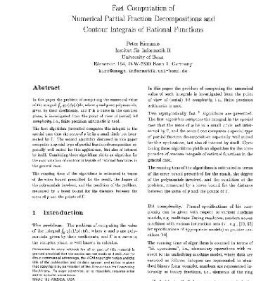 خرید و دانلود نسخه کامل کتاب Fast computation of numerical partial fractions, contour integrals. ISSAC92