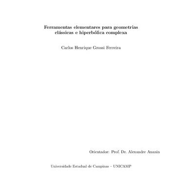 خرید و دانلود نسخه کامل کتاب Ferramentas elementares para geometrias clássicas e hiperbólica complexa