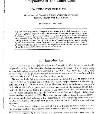 خرید و دانلود نسخه کامل کتاب Functional decomposition of polynomials. the tame case