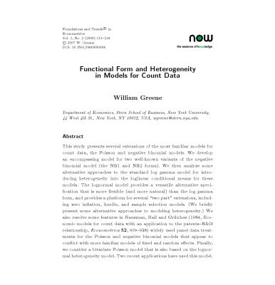 خرید و دانلود نسخه کامل کتاب Functional Form and Heterogeneity in Models for Count Data