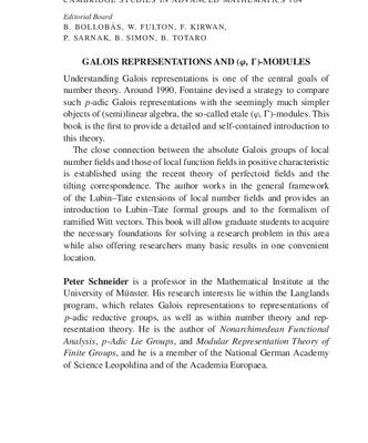 خرید و دانلود نسخه کامل کتاب Galois Representations and (Phi, Gamma)-Modules