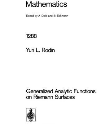 خرید و دانلود نسخه کامل کتاب Generalized Analytic Functions on Riemann Surfaces