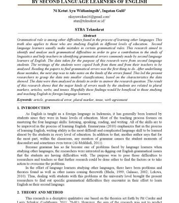 خرید و دانلود نسخه کامل کتاب Grammatical Difficulties Encountered by Second Language Learners