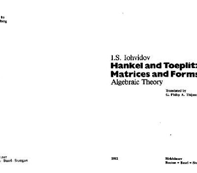 خرید و دانلود نسخه کامل کتاب Hankel and Toeplitz matrices and forms: algebraic theory