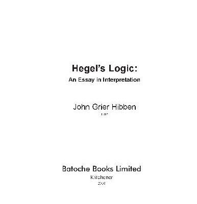 خرید و دانلود نسخه کامل کتاب Hegel’s Logic: an Essay in Interpretation