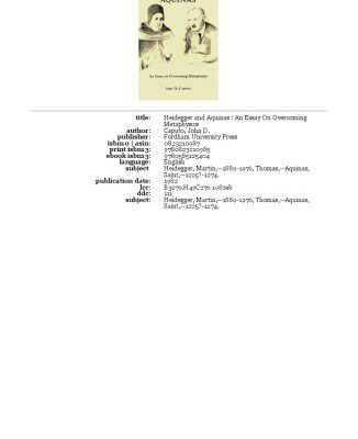 خرید و دانلود نسخه کامل کتاب Heidegger and Aquinas: An Essay on Overcoming Metaphysics