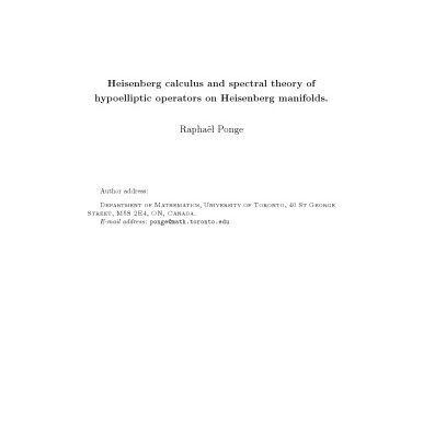 خرید و دانلود نسخه کامل کتاب Heisenberg calculus and spectral theory of hypoelliptic operators on Heisenberg manifolds.