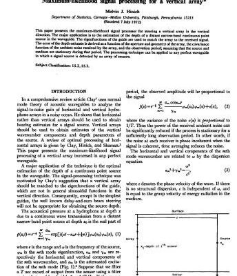 خرید و دانلود نسخه کامل کتاب Hinich Maximum-likelihood signal processing for a vertical array