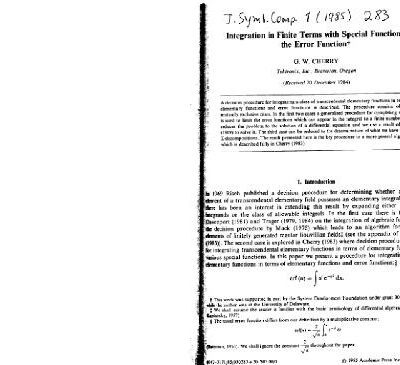 خرید و دانلود نسخه کامل کتاب Integration in finite terms with error function