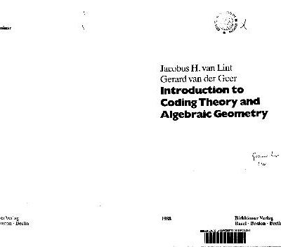 خرید و دانلود نسخه کامل کتاب Introduction To Coding Theory And Algebraic Geometry