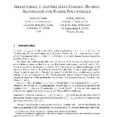 خرید و دانلود نسخه کامل کتاب Irreducibility and GCD algorithms for sparse polynomials
