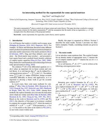 خرید و دانلود نسخه کامل کتاب Jing Chena, Hongfen Zoub ‘An interesting method for the exponentials for some special matrices’