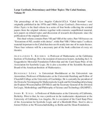 خرید و دانلود نسخه کامل کتاب Large Cardinals, Determinacy and Other Topics – The Cabal Seminar, Volume IV