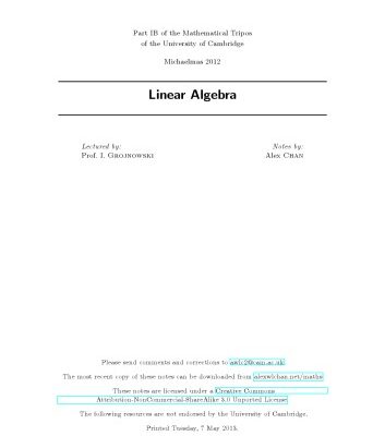 خرید و دانلود نسخه کامل کتاب Linear Algebra (Michaelmas 2012)