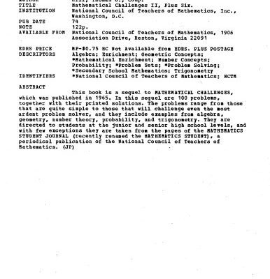 خرید و دانلود نسخه کامل کتاب Mathematical Challenges II Plus Six