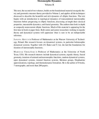 خرید و دانلود نسخه کامل کتاب Meromorphic Dynamics: Volume 2 : Elliptic Functions with an Introduction to the Dynamics of Meromorphic Functions