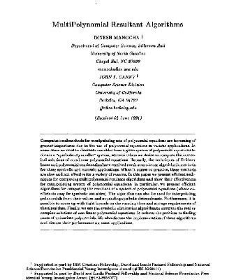 خرید و دانلود نسخه کامل کتاب Multipolynomial resultant algorithms