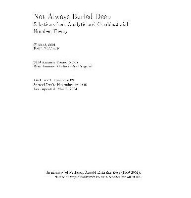 خرید و دانلود نسخه کامل کتاب Not always buried deep.. selections from analytic and combinatorial number theory