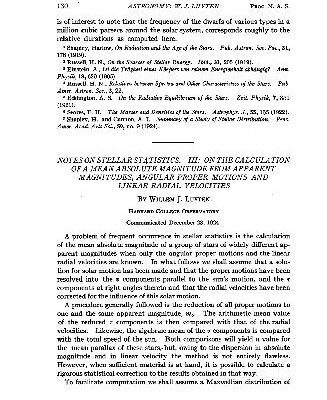 خرید و دانلود نسخه کامل کتاب Notes on Stellar Statistics III. On the Calculation of a Mean Absolute Magnitude from Apparent Magnitudes, Angular Proper Motions and Linear Radial Velocities