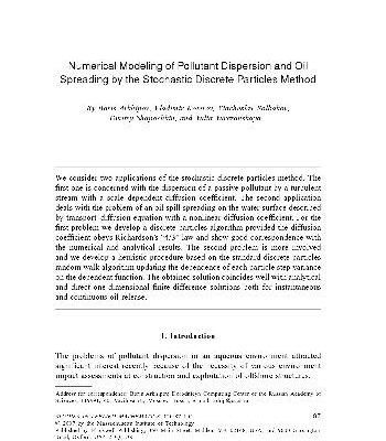 خرید و دانلود نسخه کامل کتاب Numerical Modeling of Pollutant Dispersion and Oil Spreading by the Stochastic Discrete Particles Method