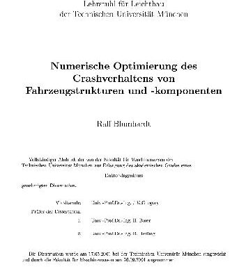 خرید و دانلود نسخه کامل کتاب Numerische Optimierung des Crashverhaltens von Fahrzeugstrukturen und -komponenten