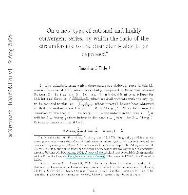 خرید و دانلود نسخه کامل کتاب On a new type of rational and highly convergent series, by which the ratio of the circumference to the diameter is able to be expressed