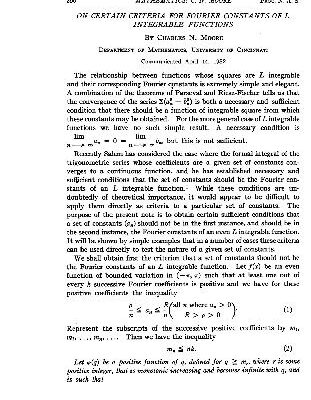 خرید و دانلود نسخه کامل کتاب On Certain Criteria for Fourier Constants of L Integrable Functions