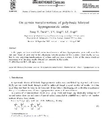 خرید و دانلود نسخه کامل کتاب On Certain Transformations Of Poly-Basic Bilateral Hypergeometric Series