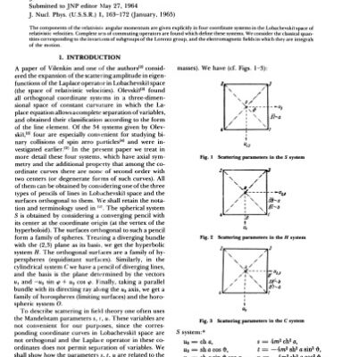 خرید و دانلود نسخه کامل کتاب On Relativistic Angular Momentum Theory. Quantum Numbers in the Little Groups of the Poincare Group. Poincare and Lorentz-invariant expansions of relativistic amplitudes