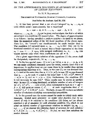 خرید و دانلود نسخه کامل کتاب On the Approximate Solutions in Integers of a Set of Linear Equations