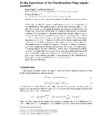 خرید و دانلود نسخه کامل کتاب On the eigenvalues of the Chandrasekhar-Page angular equation