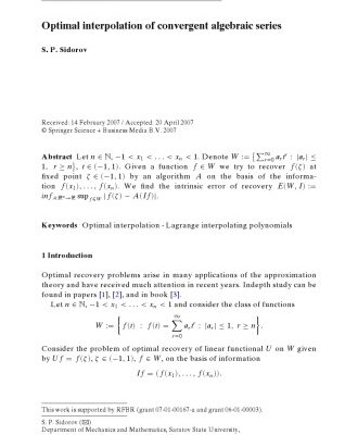 خرید و دانلود نسخه کامل کتاب Optimal interpolation of convergent algebraic series