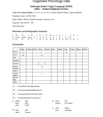 خرید و دانلود نسخه کامل کتاب Organised Phonology Data. Imbongu (Imbo-Ungu) Language [IMO]. Ialibu – Southern Highlands Province