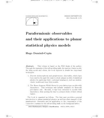 خرید و دانلود نسخه کامل کتاب Parafermionic observables and their applications to planar statistical physics models